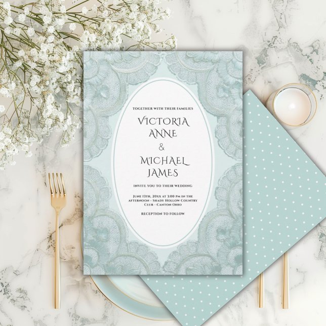 Convites Casamento Caprichoso Vintage Renda Verde (Criador carregado)