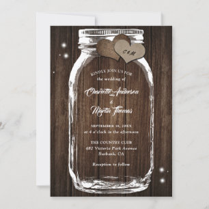 Convites Casamento Cardíaco Mason Jar Rustic Country Wood B