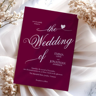 Convites Casamento Cardíaco Moderno Trendy Burgundy
