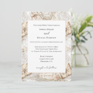Convites Casamento Cartas de Amor Rosas Beige Marfim Românt