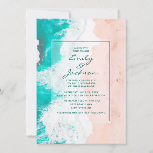 Convites Casamento Castanho-Branco-Teal Tropical do Oceano 