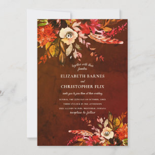 Convites Casamento Castanho Floral Marmoreado de Autumn Wat