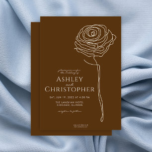 Convites Casamento Castanho Ouro Floral Desenhado Moderno