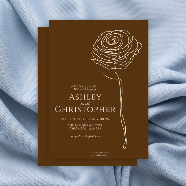 Convites Casamento Castanho Ouro Floral Desenhado Moderno (Criador carregado)