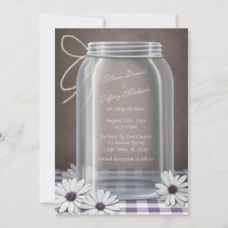 Convites Casamento Castanho Roxo Mason Jar Daisy