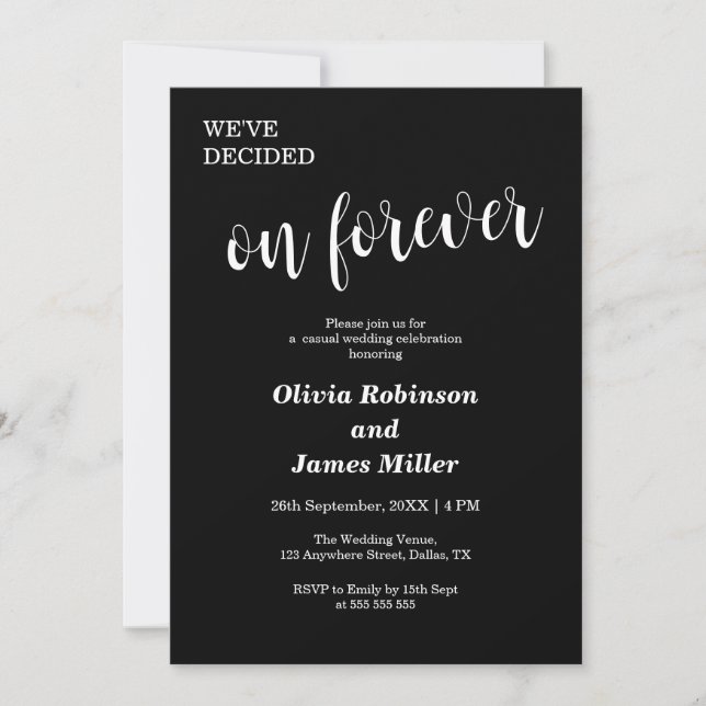 Convites Casamento Casual Black We've Decided On Forever  (Frente)