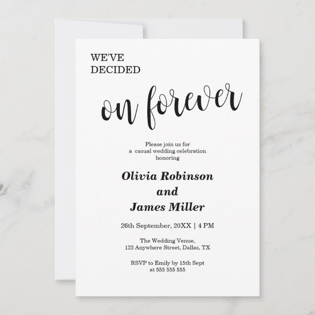 Convites Casamento Casual Branco Para Sempre (Frente)