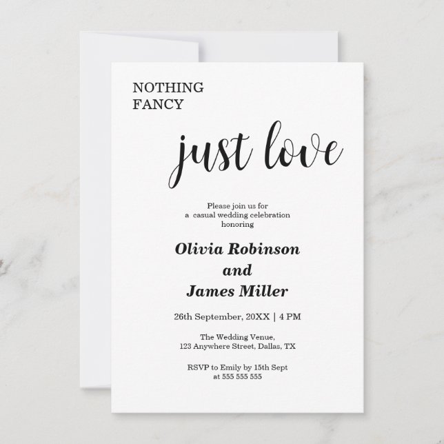 Convites Casamento Casual Branco Sem Frescuras Apenas Amor (Frente)
