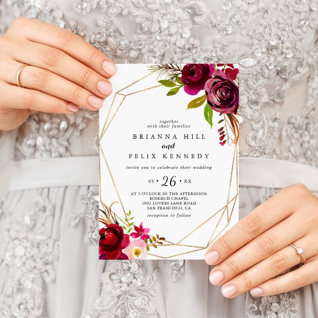 Convites Casamento Casual da Turística Geométrica Burgundy  (Criador carregado)