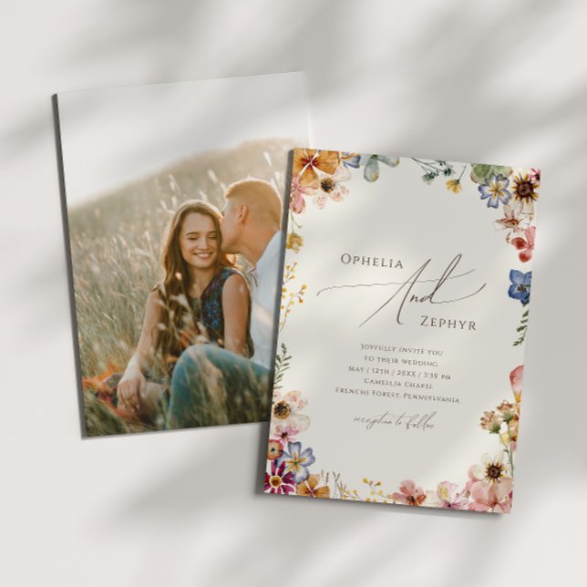 Convites Casamento Casual de Beige de Flor Selvagem Moderno (Criador carregado)