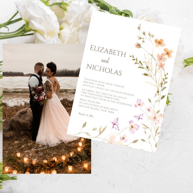 Convites Casamento Casual de Boho Wildflower Elegante (Criador carregado)