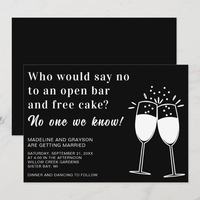 Convites Casamento Casual de Bolo Livre de Bar Aberto Engra (Frente/Verso)