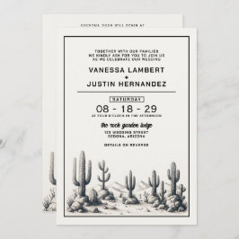 Convites Casamento Casual de Cactus com Código QR e Detalhe