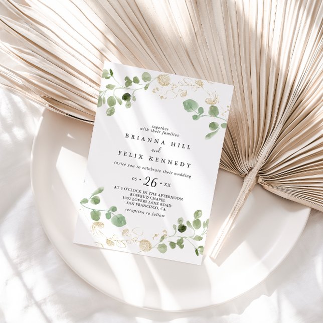 Convites Casamento Casual de Confetti Eucalyptus Foliage Do (Criador carregado)