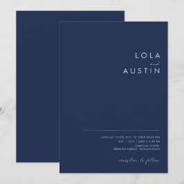 Convites Casamento Casual de Prata Azul Marinho Minimalista