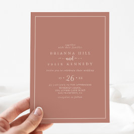 Convites Casamento Casual de Terracotta, Caligrafia Minimal