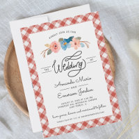 Casamento Casual De Watercolor Floral Red Check