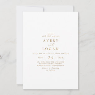 Convites Casamento Casual Dourado Elegante