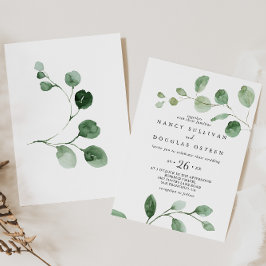 Convites Casamento Casual Eucalyptus Verde Minimalista Eleg