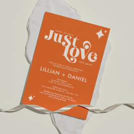 Convites Casamento Casual Retro Just Love Laranja e Creme