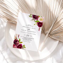 Convites Casamento Casual Rustic Blush Burgundy Floral