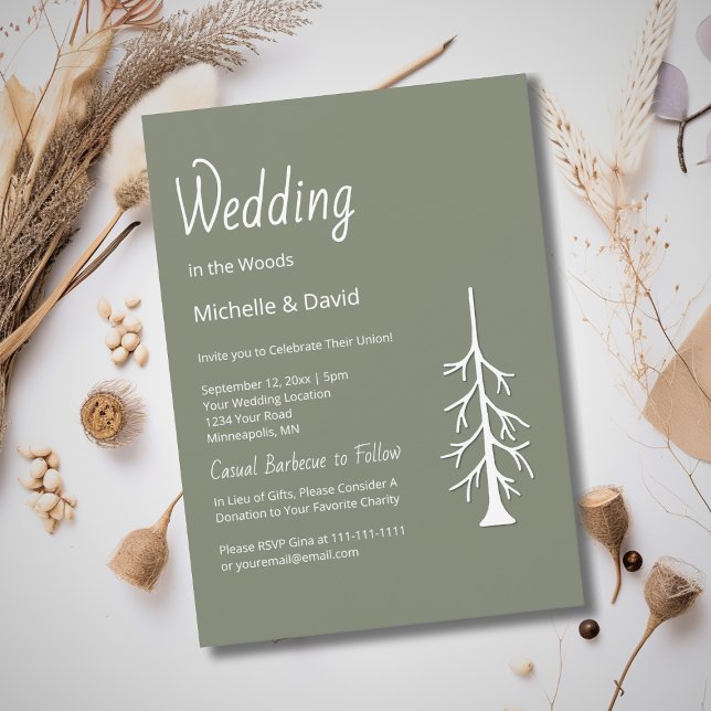 Convites Casamento Casual Rustic Pine Tree Sage Green (Criador carregado)