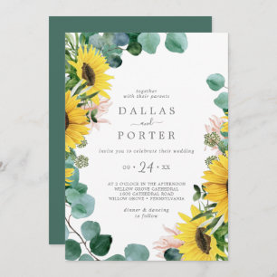 Convites Casamento Casual Rustic Sunflower Eucalyptus