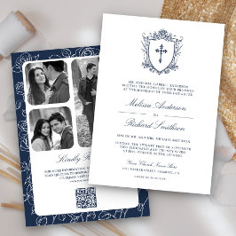 Convites Casamento Católico Código QR Azul Vitoriano