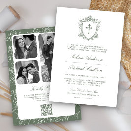 Convites Casamento Católico Código QR Verde Sage Vitoriano