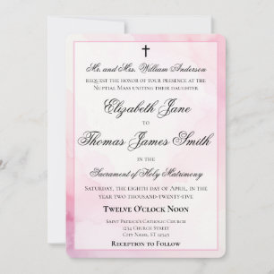 Convites Casamento Católico com Aquarela Rosa e Branca