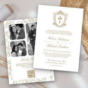 Convites Casamento Católico com Código QR Branco e Dourado