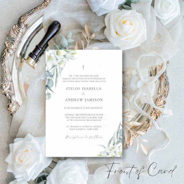Convites Casamento Católico das Flores Brancas e do Elegant (The elegant Chloe Catholic wedding invitation suite has a clean, minimalist aesthetic)