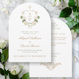 Convites Casamento Católico de Rosas Brancas Frame Monogram