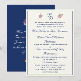 Convites Casamento Católico Dos Dois Corações Azul-Marinho