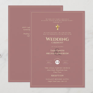 Convites Casamento Católico Dourado com Rosa de Dusty todo