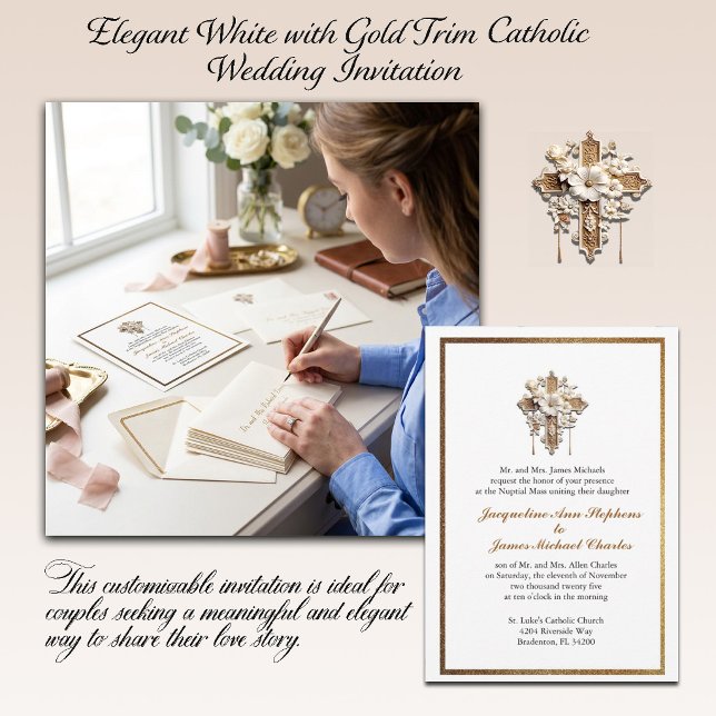 Convites Casamento Católico Elegante Branco com Acabamento  (Criador carregado)
