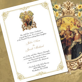 Convites Casamento Católico Floral e Dourado Elegante