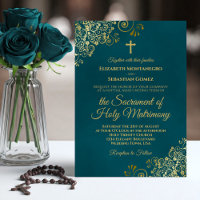 Casamento Católico Moderno Elegante em Azul Turque