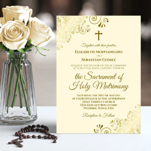 Convites Casamento Católico Moderno Elegante Ivory Cream e