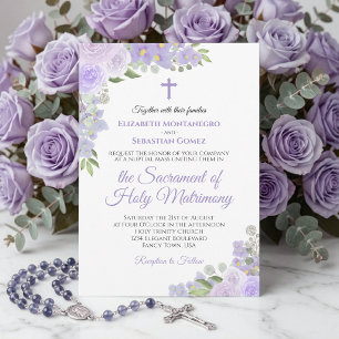 Convites Casamento Católico Moderno Floral lavanda Roxo