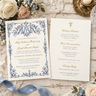 Convites Casamento Católico Querubim Azul Mariano