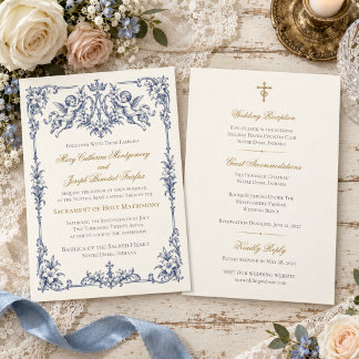 Convites Casamento Católico Querubim Azul Mariano