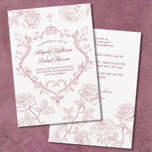 Convites Casamento Católico Rosas Borgonha Crista