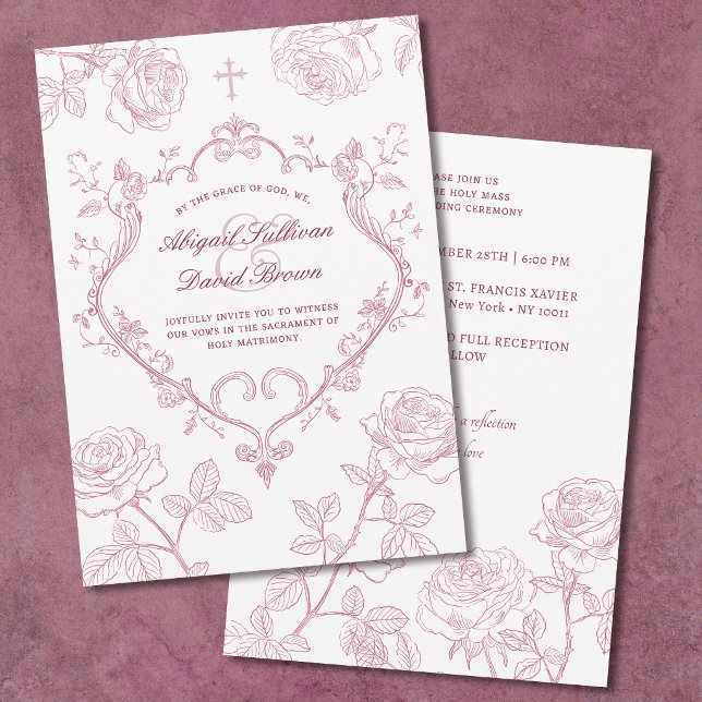 Convites Casamento Católico Rosas Borgonha Crista (Criador carregado)