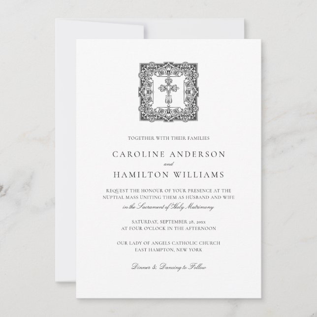 Convites Casamento Católico Simples de Script Negro Elegant (Frente)