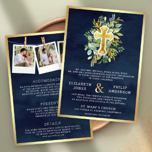 Convites Casamento Católico Verde Escuro Dourado Tudo em Um