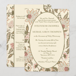Convites Casamento Católico Vintage em Rosa Desbotado e Ver