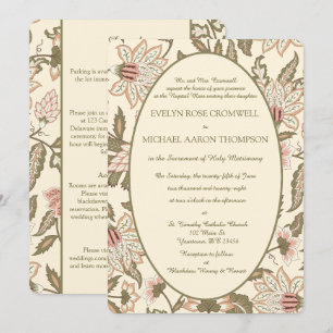 Convites Casamento Católico Vintage em Rosa Desbotado e Ver