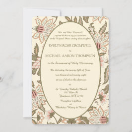 Convites Casamento Católico Vintage em Rosa Desbotado e Ver