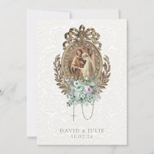 Convites Casamento Católico Vintage Mint Lavanda